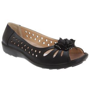 Boulevard Womens/Ladies Punched Open Toe Flower Casual Shoes / Black
